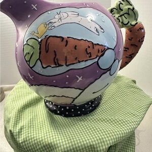 Easter Rabbit Pitcher Carrot Handle Whimsical Easter Joanne Delomba for Lotus